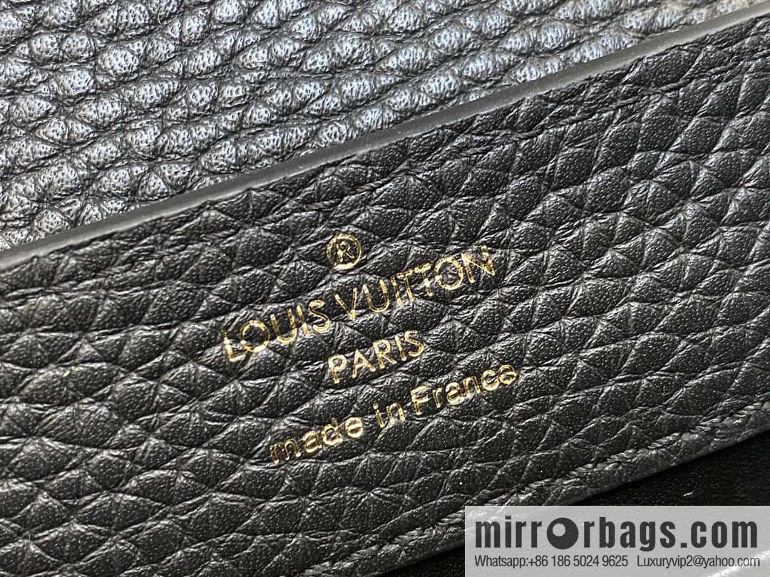 [Boutique‑grade] M23263 black full leather cap that English series CAPUCINES mini handbag Capucines mini Flower Crown handbag