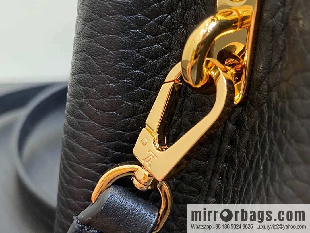 [Boutique‑grade] M23263 black full leather cap that English series CAPUCINES mini handbag Capucines mini Flower Crown handbag