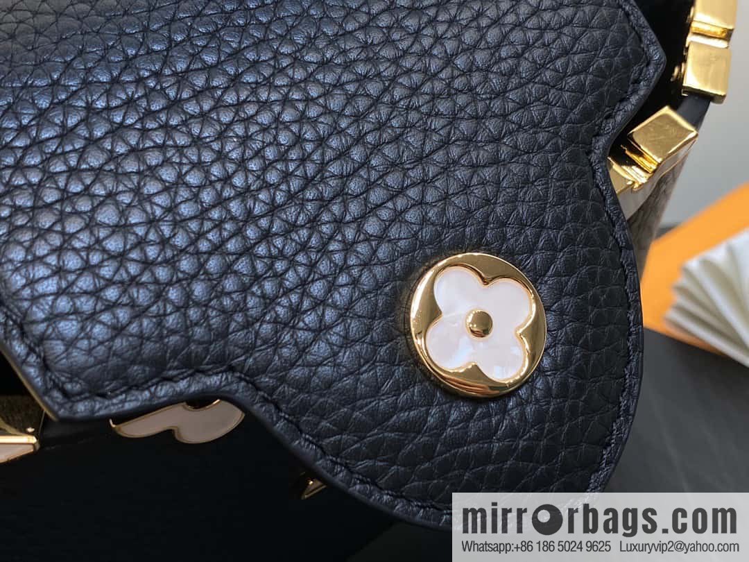 [Boutique‑grade] M23263 black full leather cap that English series CAPUCINES mini handbag Capucines mini Flower Crown handbag