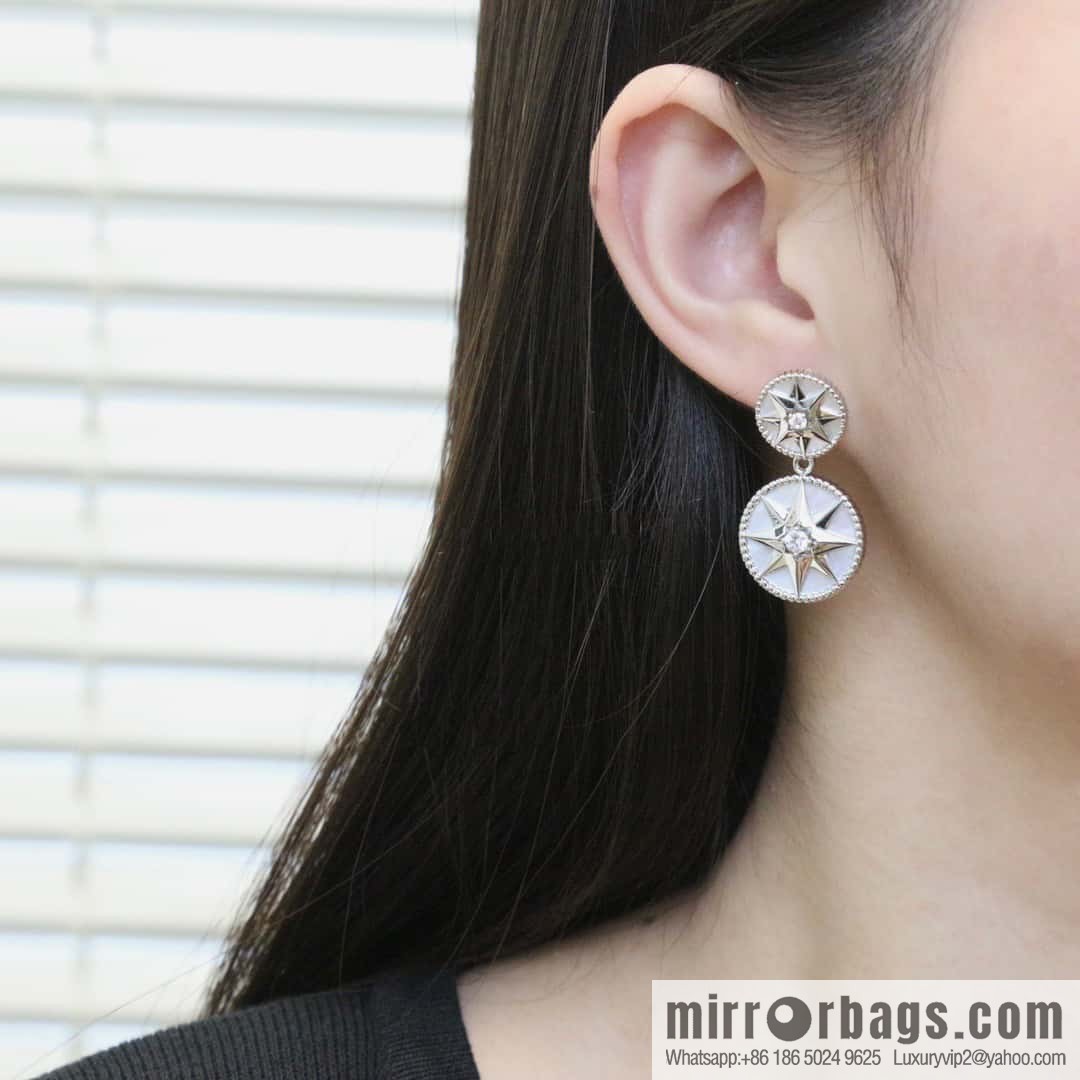 New ☑️ Dior octagram white fritillary compass stud earrings