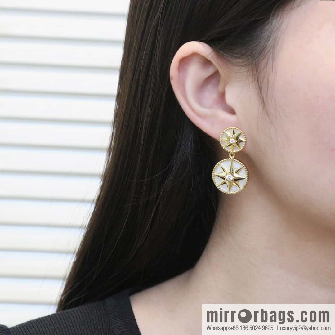 New ☑️ Dior octagram white fritillary compass stud earrings
