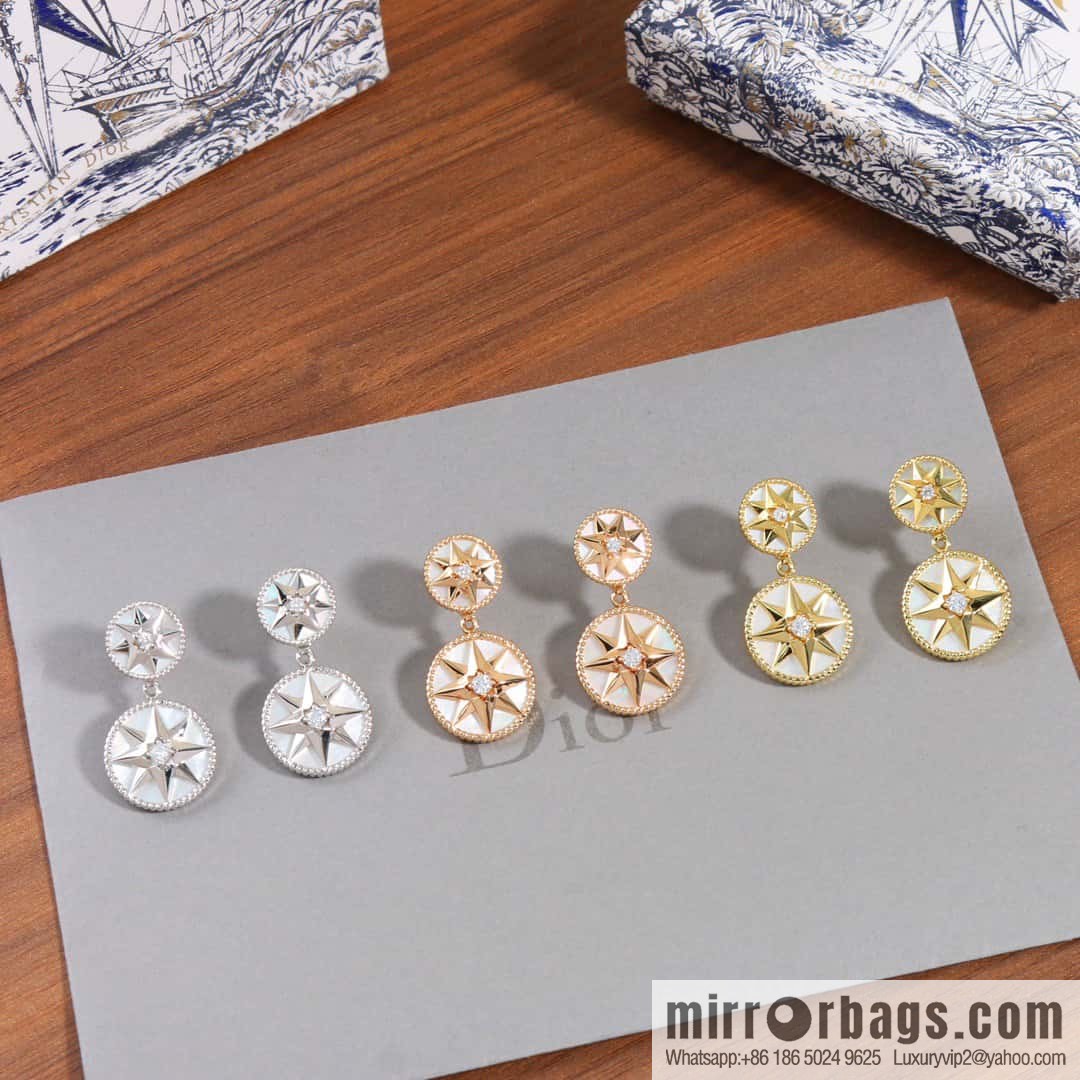 New ☑️ Dior octagram white fritillary compass stud earrings