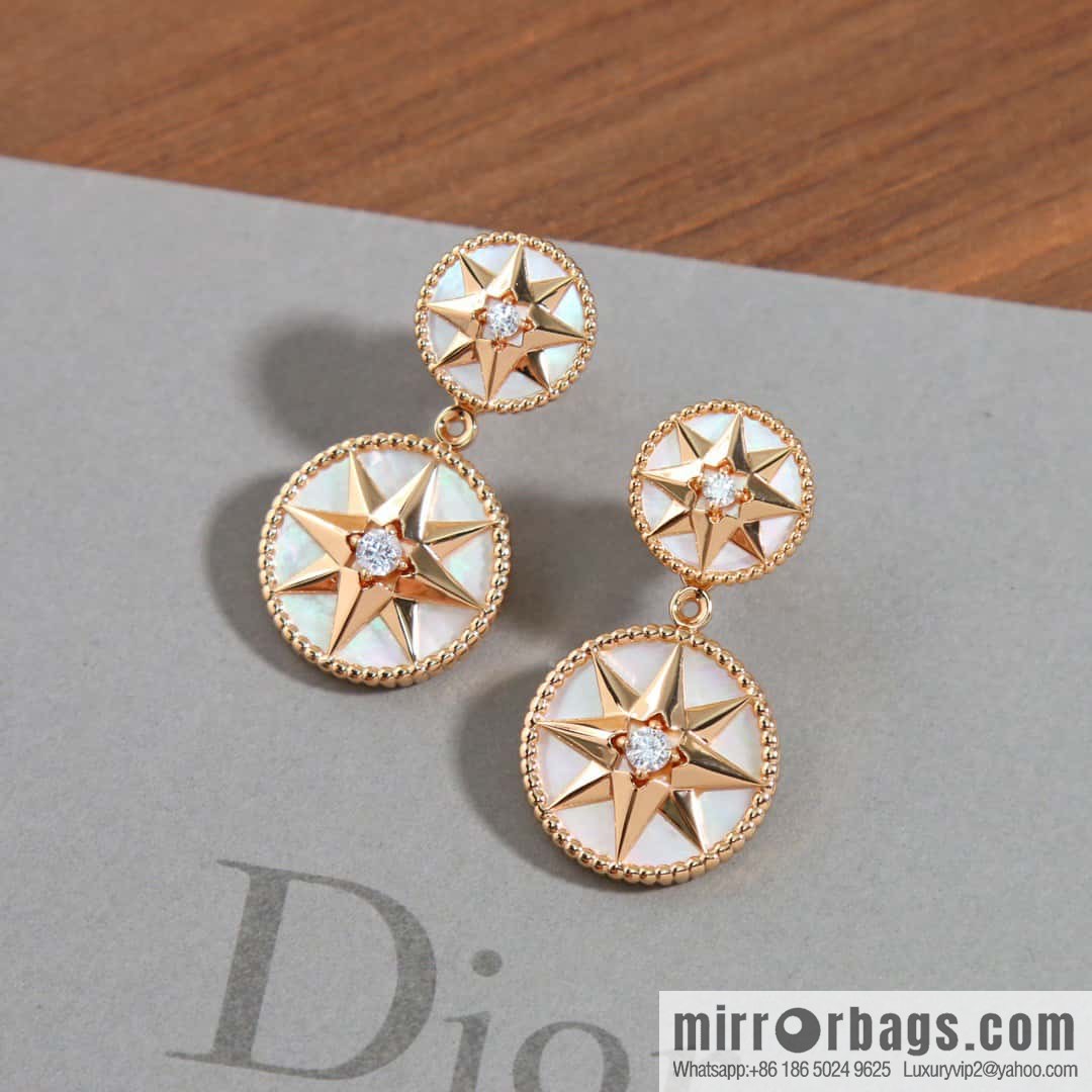 New ☑️ Dior octagram white fritillary compass stud earrings