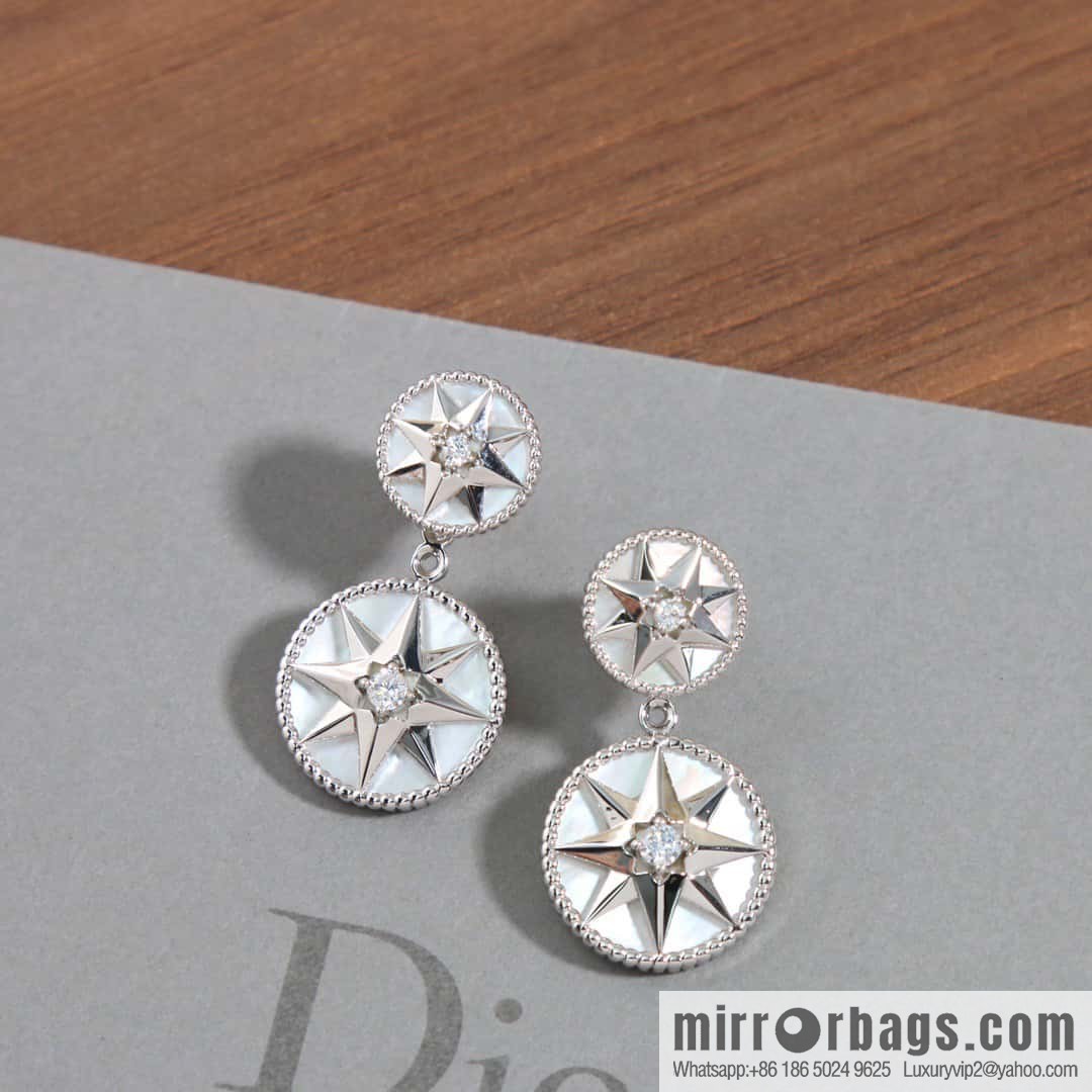 New ☑️ Dior octagram white fritillary compass stud earrings