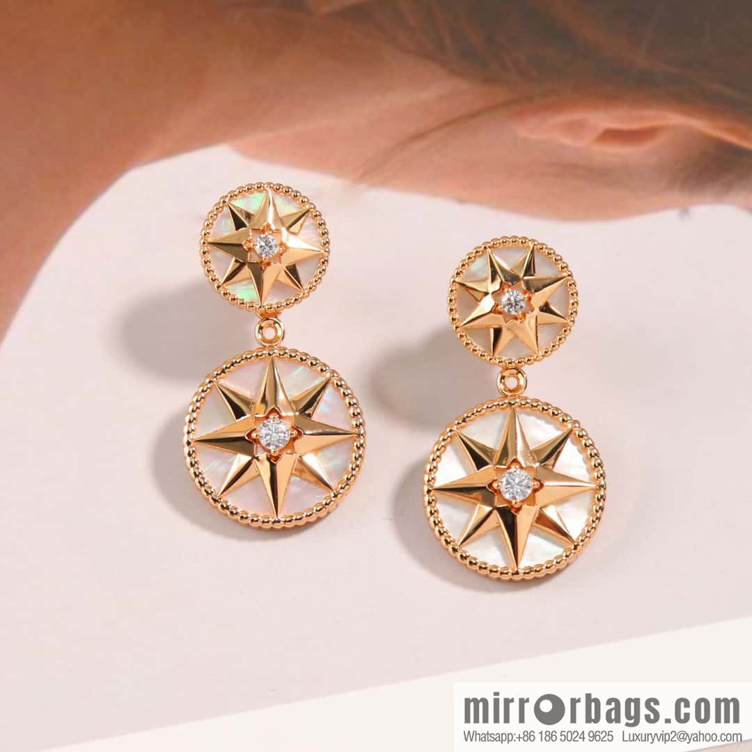 New ☑️ Dior octagram white fritillary compass stud earrings
