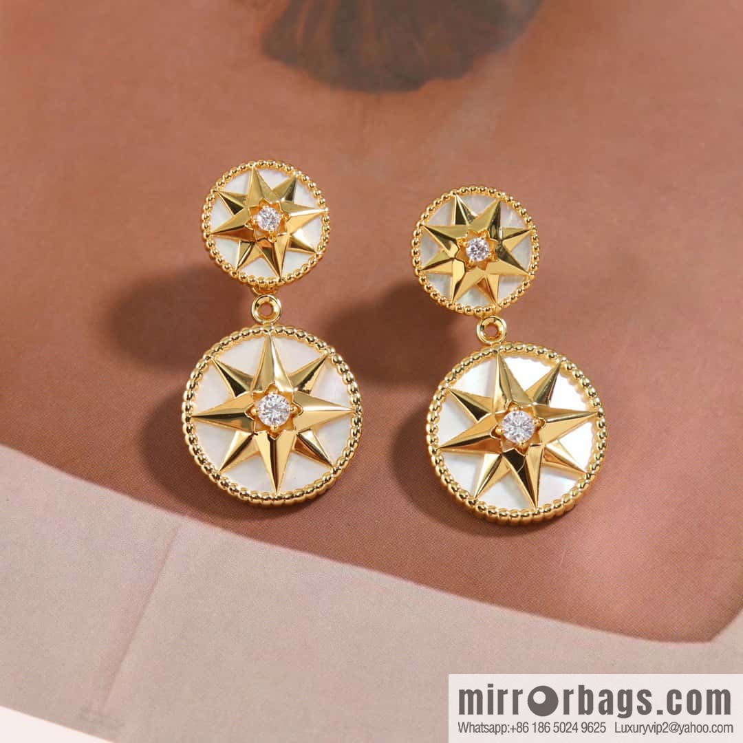 New ☑️ Dior octagram white fritillary compass stud earrings
