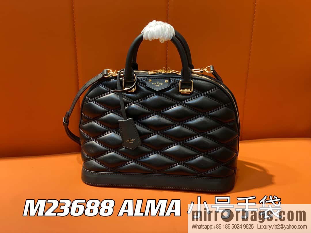 [Boutique‑grade] M23688 black full leather rhombus shell bag series ALMA small handbag