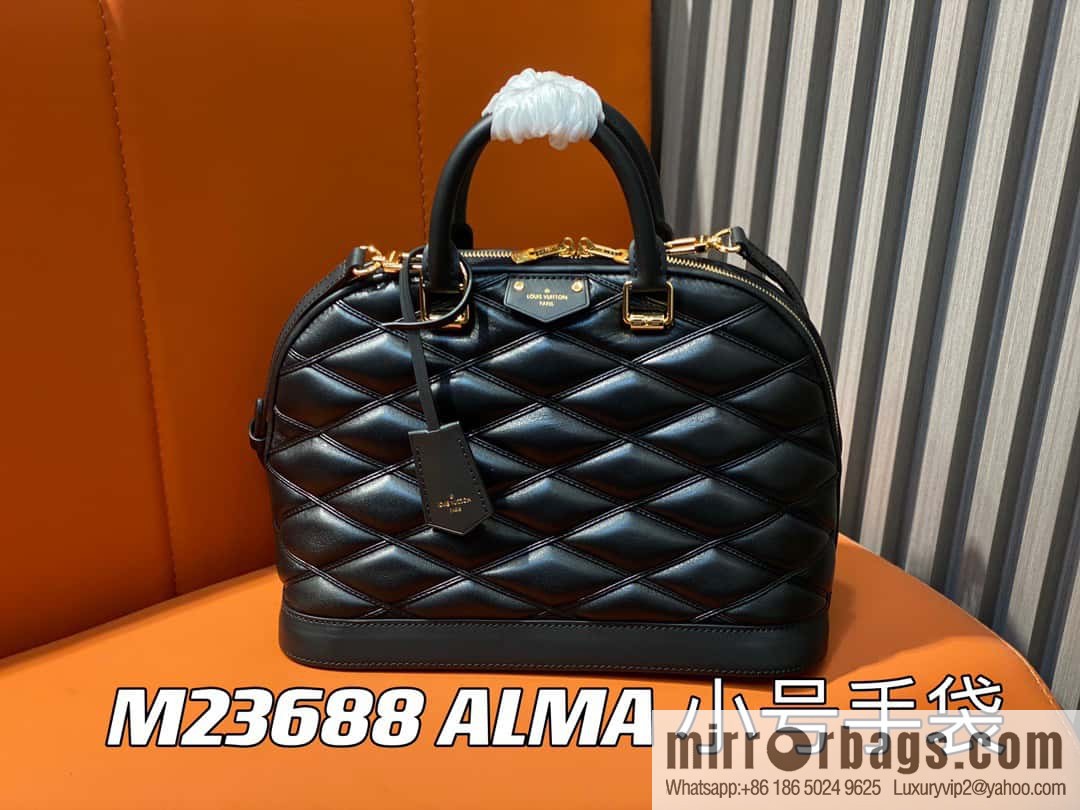 [Boutique‑grade] M23688 black full leather rhombus shell bag series ALMA small handbag
