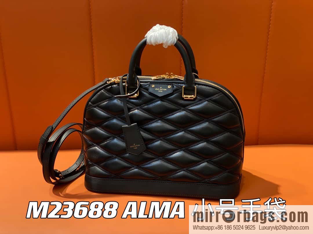 [Boutique‑grade] M23688 black full leather rhombus shell bag series ALMA small handbag