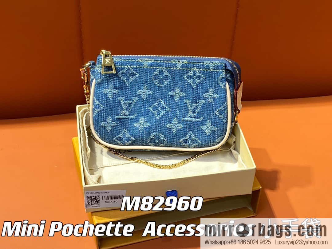 [Boutique‑grade] M82960 blue denim mini mahjong bag series Mini Pochette Accessories small handbag