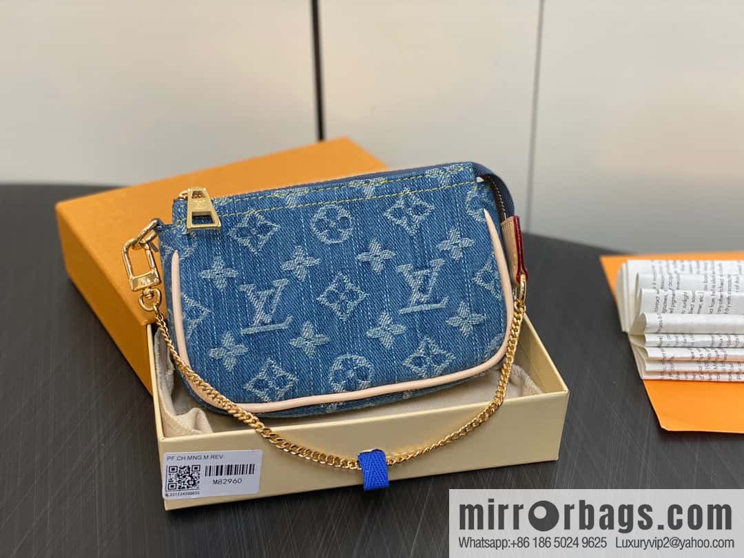 [Boutique‑grade] M82960 blue denim mini mahjong bag series Mini Pochette Accessories small handbag
