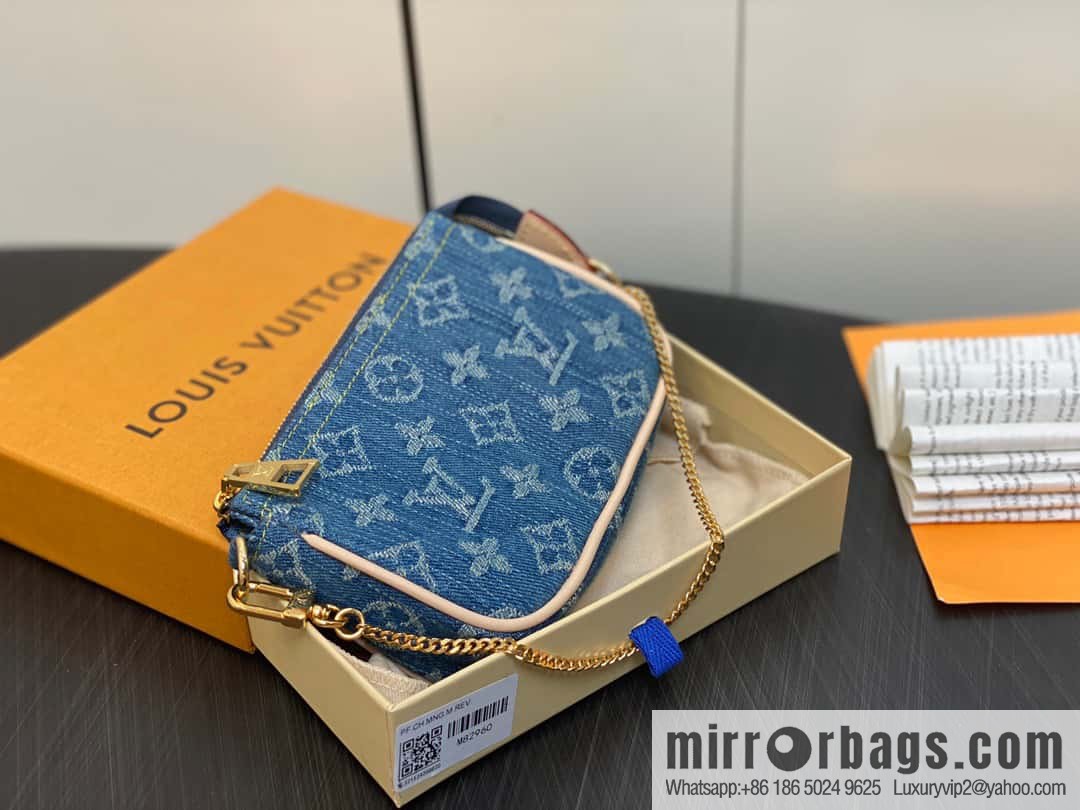 [Boutique‑grade] M82960 blue denim mini mahjong bag series Mini Pochette Accessories small handbag