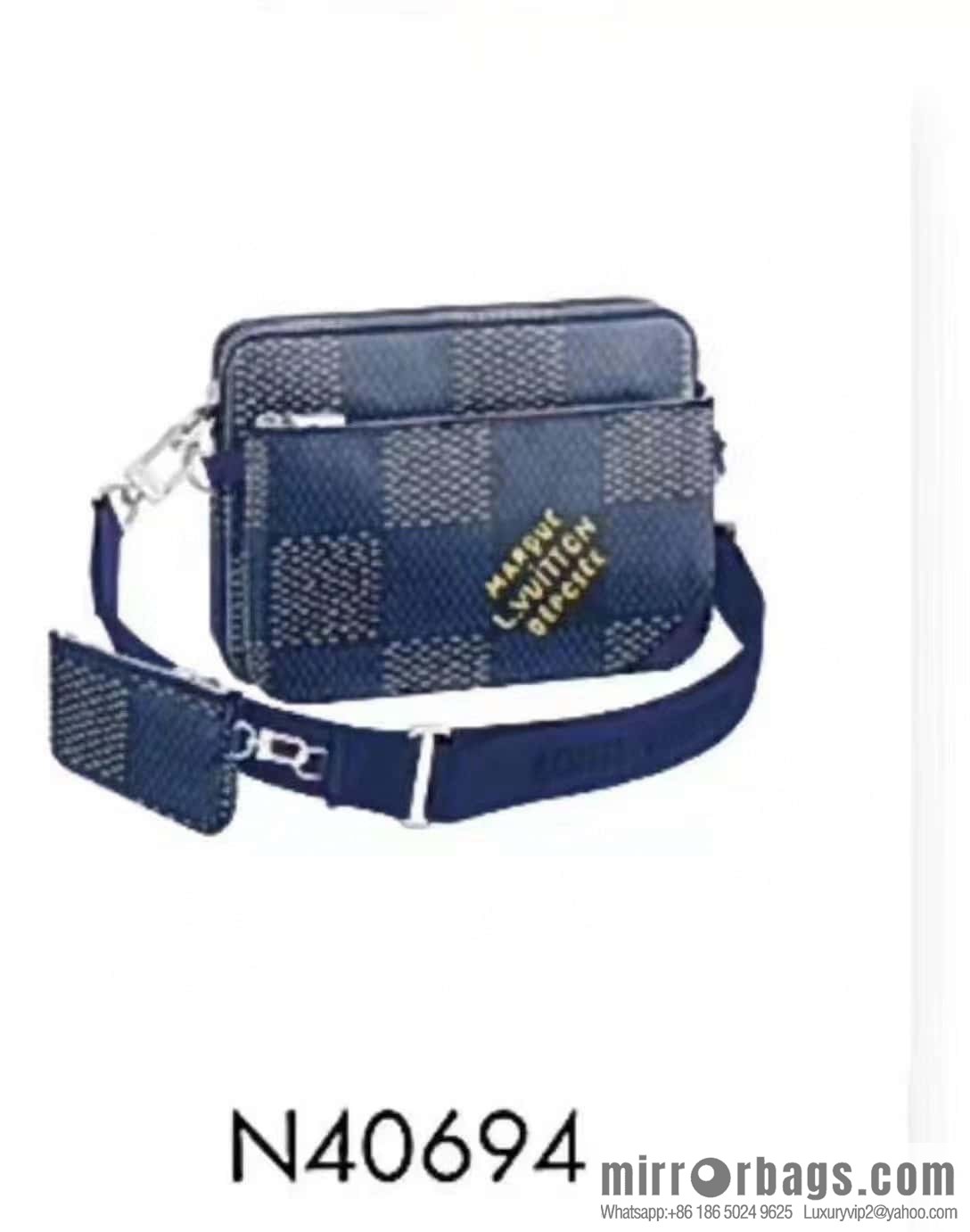 [Boutique‑grade] N40694 blue grid, men's bag messenger bag three-piece series Trio messenger bag