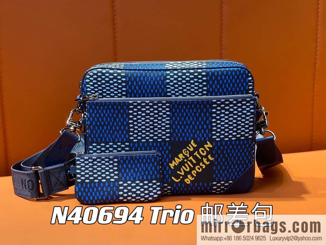 [Boutique‑grade] N40694 blue grid, men's bag messenger bag three-piece series Trio messenger bag