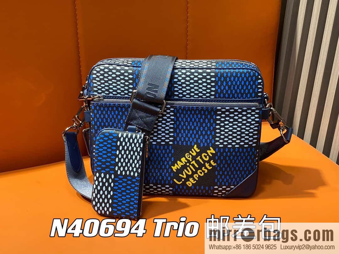 [Boutique‑grade] N40694 blue grid, men's bag messenger bag three-piece series Trio messenger bag