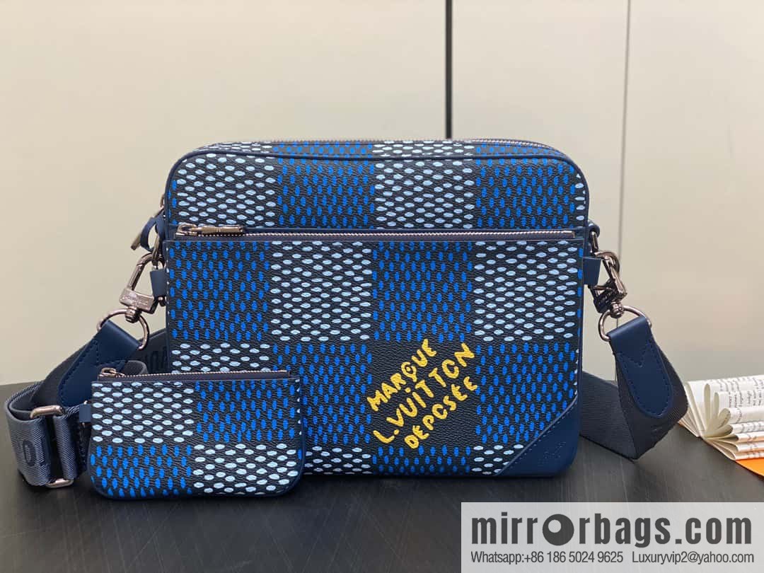 [Boutique‑grade] N40694 blue grid, men's bag messenger bag three-piece series Trio messenger bag