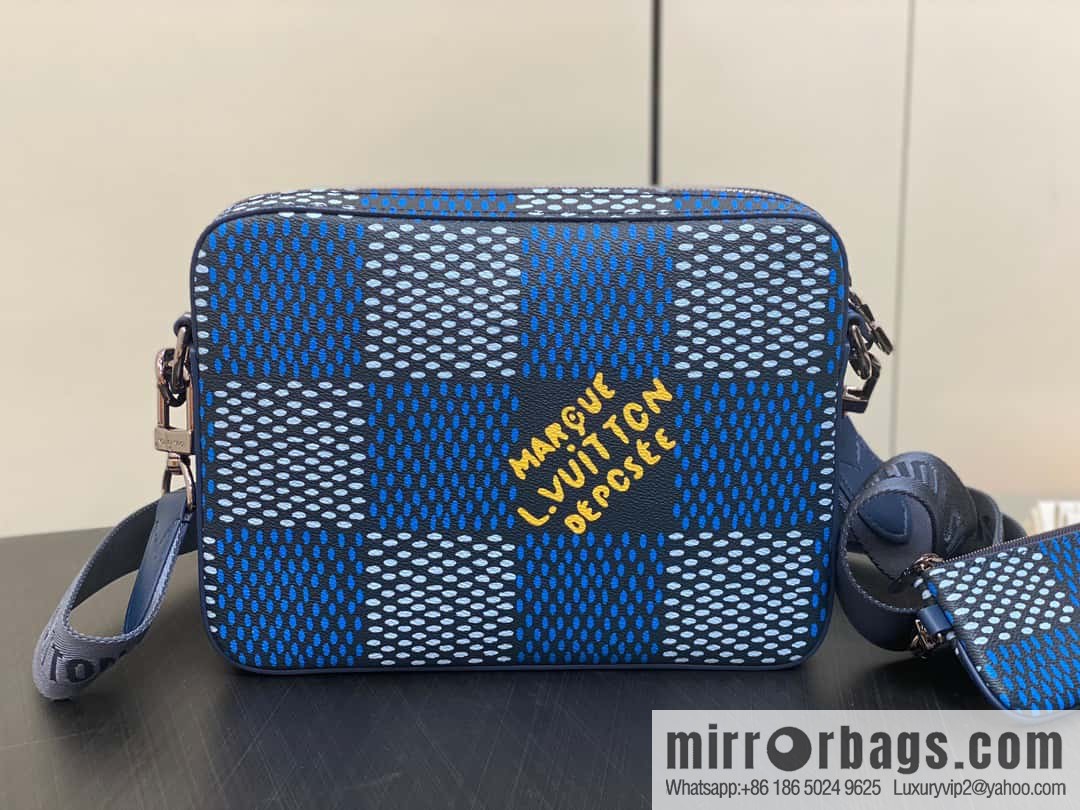 [Boutique‑grade] N40694 blue grid, men's bag messenger bag three-piece series Trio messenger bag