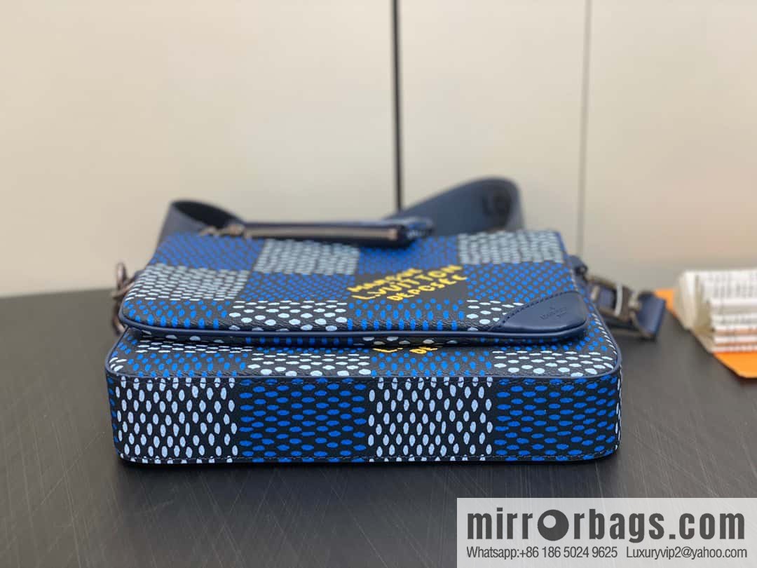 [Boutique‑grade] N40694 blue grid, men's bag messenger bag three-piece series Trio messenger bag