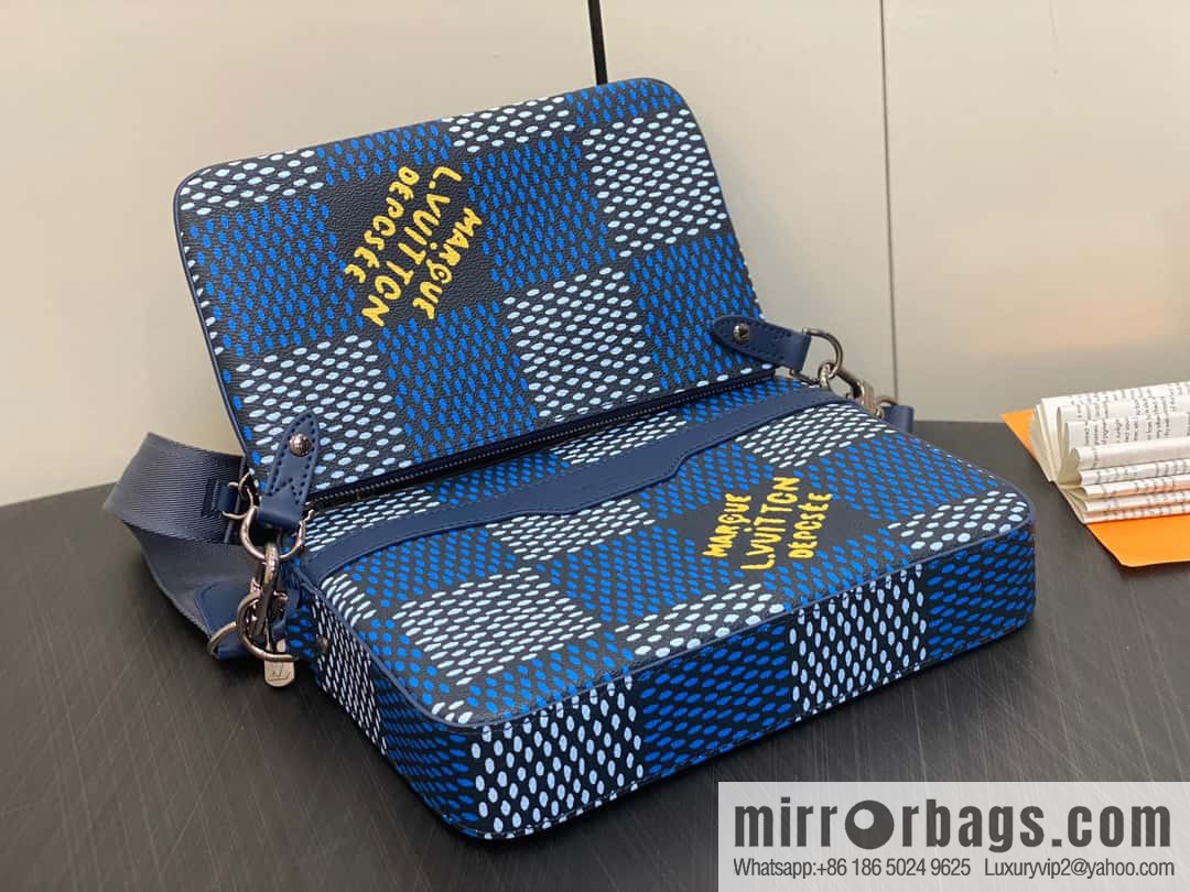 [Boutique‑grade] N40694 blue grid, men's bag messenger bag three-piece series Trio messenger bag