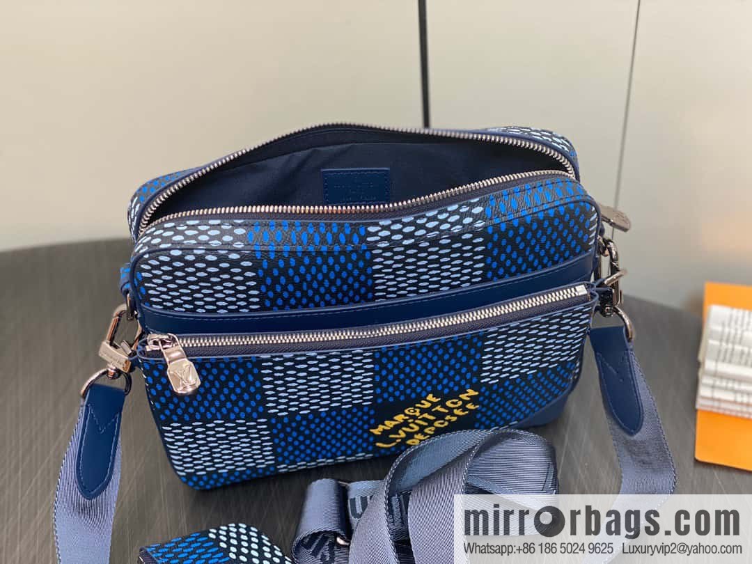 [Boutique‑grade] N40694 blue grid, men's bag messenger bag three-piece series Trio messenger bag