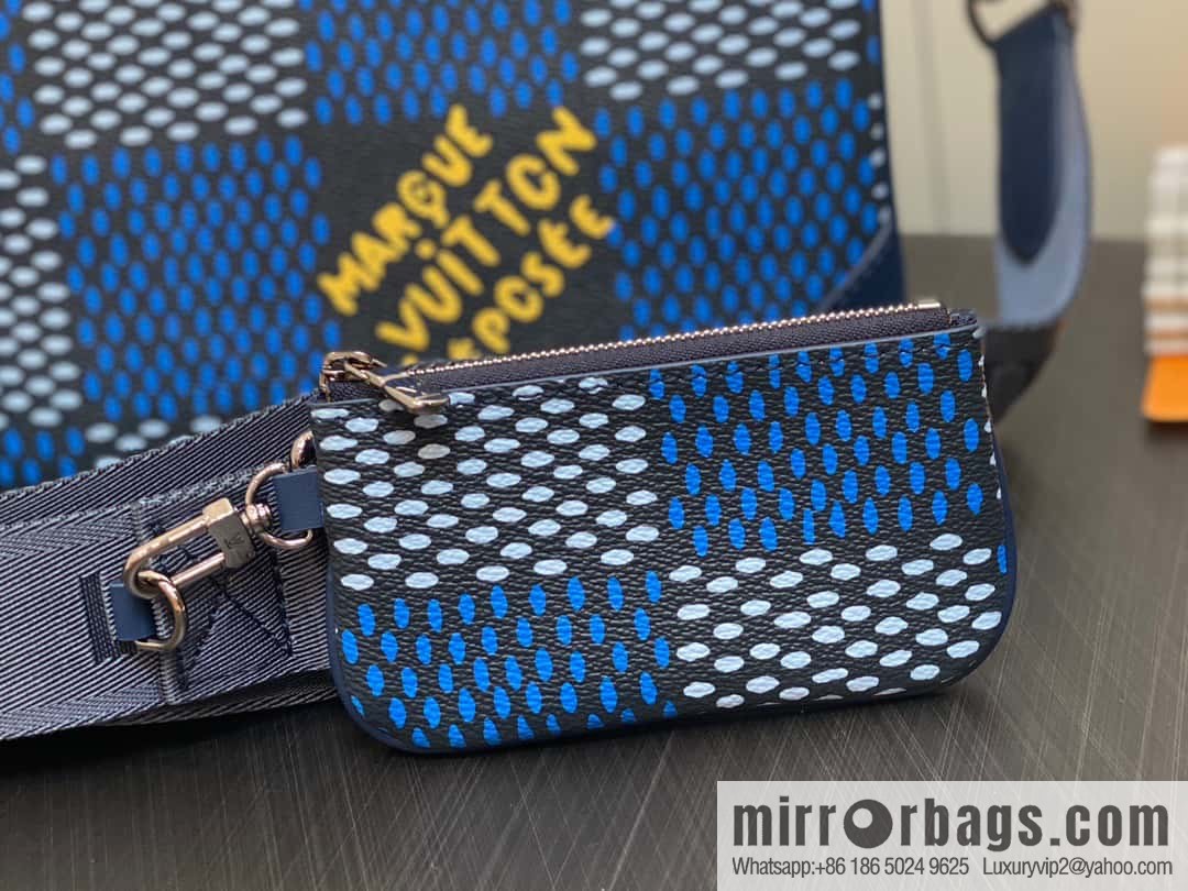 [Boutique‑grade] N40694 blue grid, men's bag messenger bag three-piece series Trio messenger bag