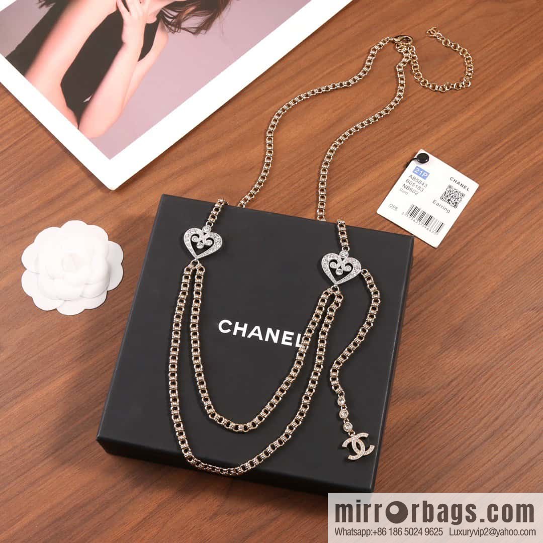 ☀️New ☑️ Chanel double c black leather rope peach heart love necklace waist chain belt