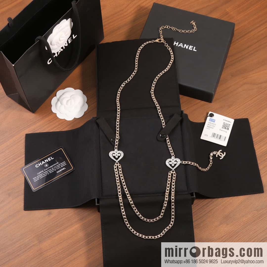 ☀️New ☑️ Chanel double c black leather rope peach heart love necklace waist chain belt