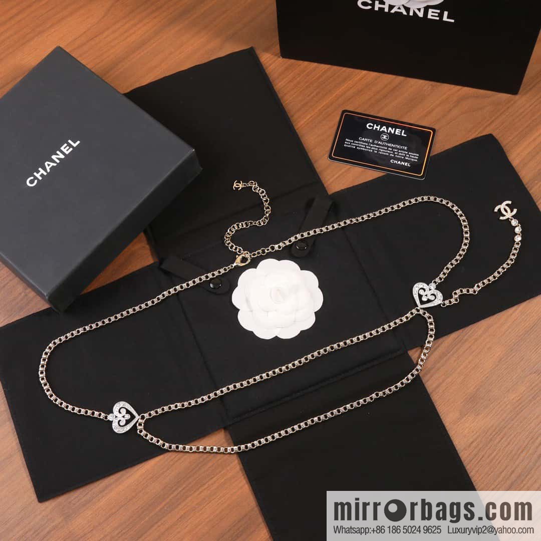 ☀️New ☑️ Chanel double c black leather rope peach heart love necklace waist chain belt