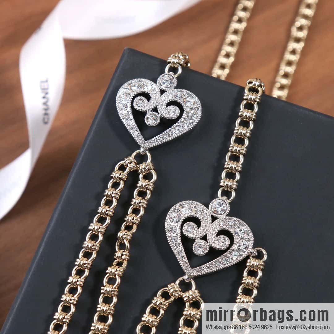 ☀️New ☑️ Chanel double c black leather rope peach heart love necklace waist chain belt