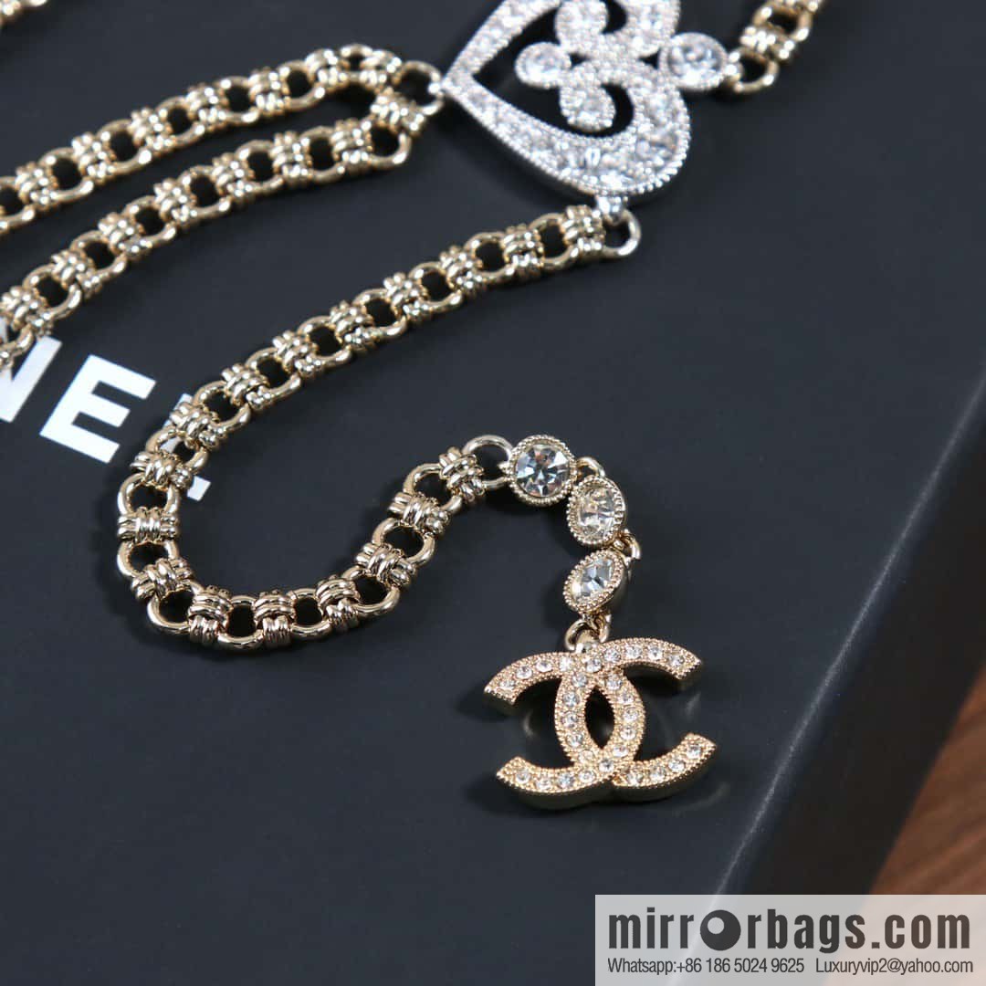 ☀️New ☑️ Chanel double c black leather rope peach heart love necklace waist chain belt