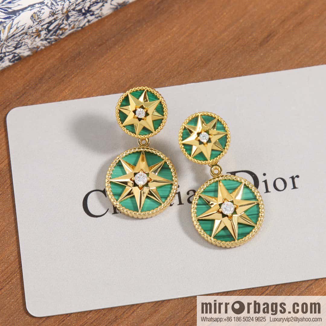 New ☑️ Dior octagram malachite compass stud earrings