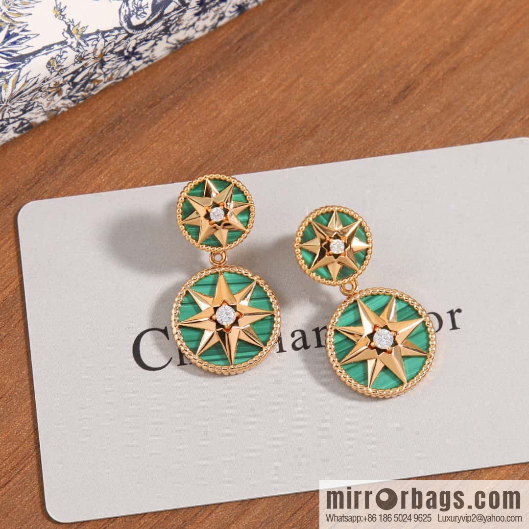 New ☑️ Dior octagram malachite compass stud earrings