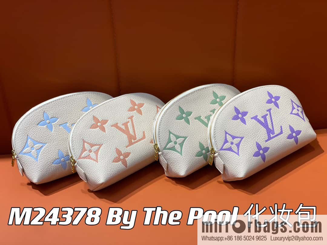 [Premium‑quality] M24378 silk screen beige, full leather pouch series By The Pool pouch