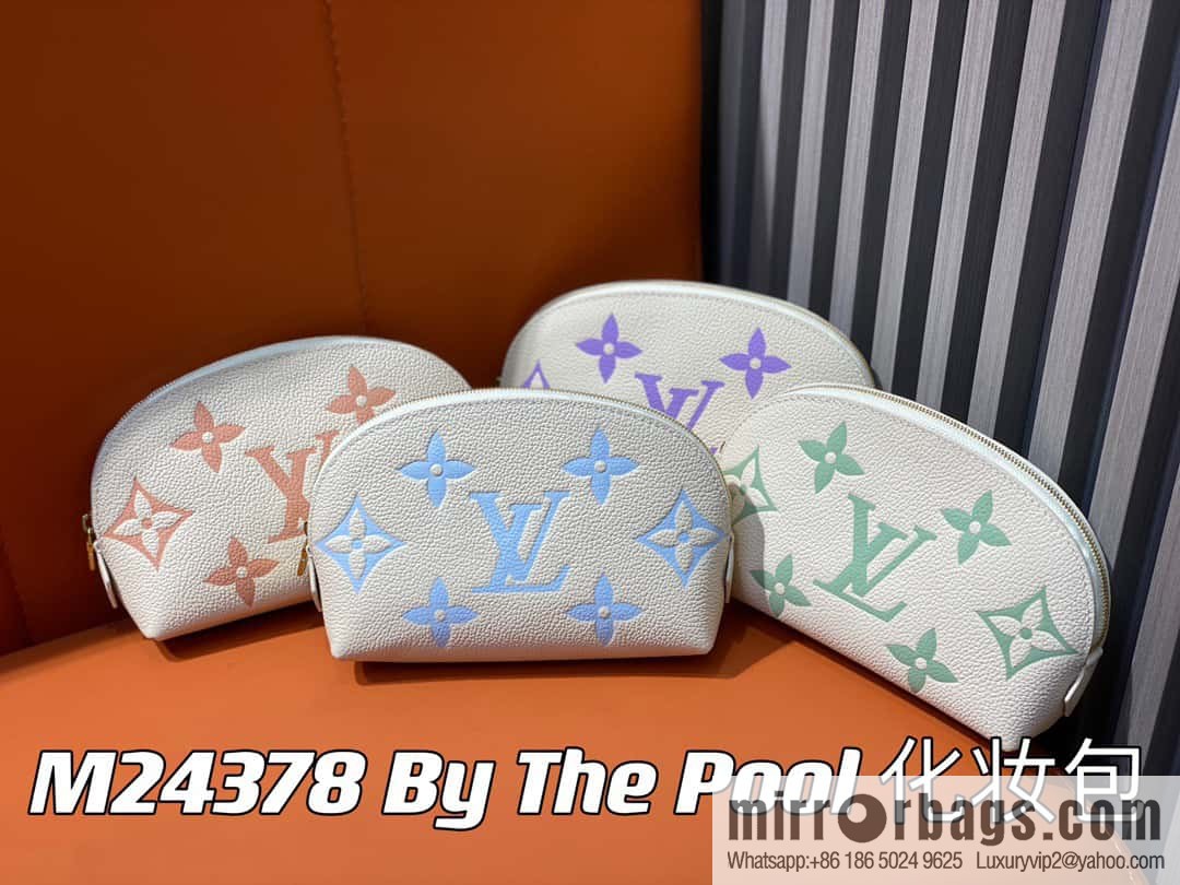 [Premium‑quality] M24378 silk screen beige, full leather pouch series By The Pool pouch