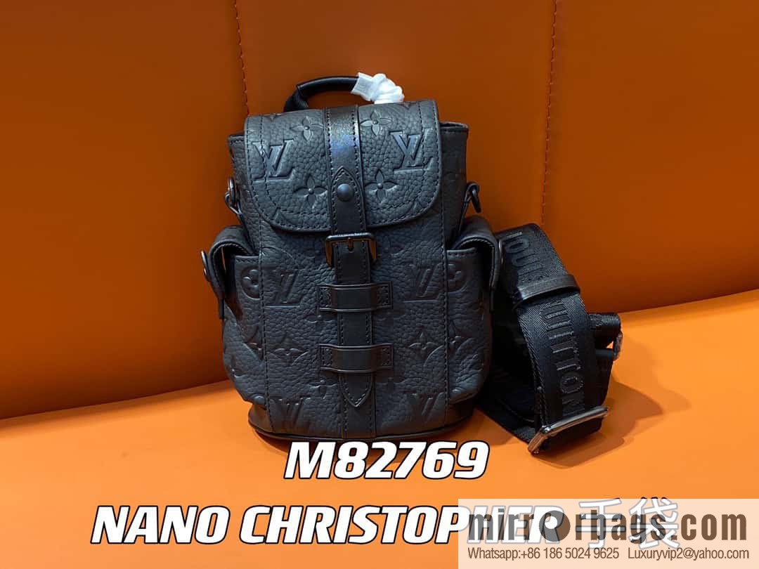 [Boutique‑grade] M82769 black full leather embossed, men's bag mini backpack series, autumn and winter new NANO CHRISTOPHER handbag