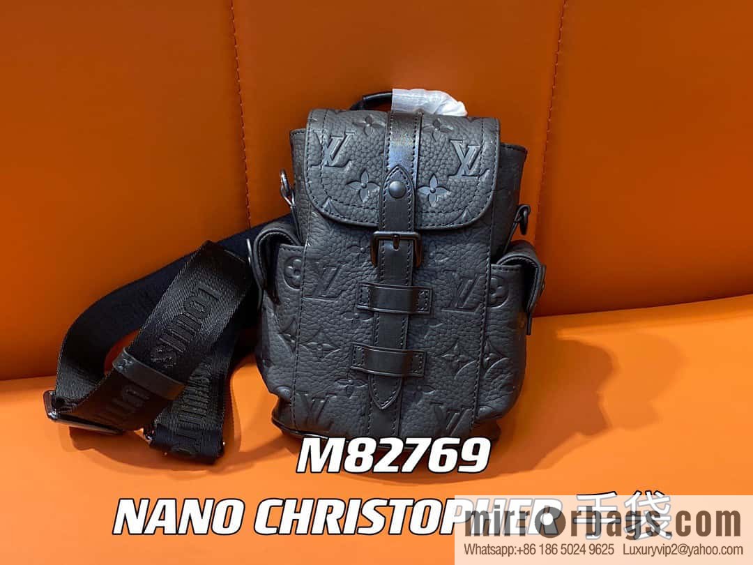 [Boutique‑grade] M82769 black full leather embossed, men's bag mini backpack series, autumn and winter new NANO CHRISTOPHER handbag