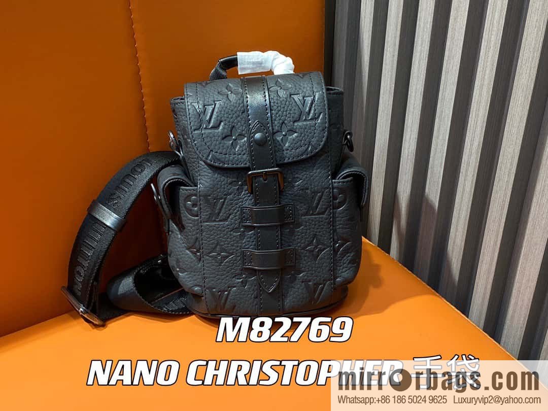 [Boutique‑grade] M82769 black full leather embossed, men's bag mini backpack series, autumn and winter new NANO CHRISTOPHER handbag