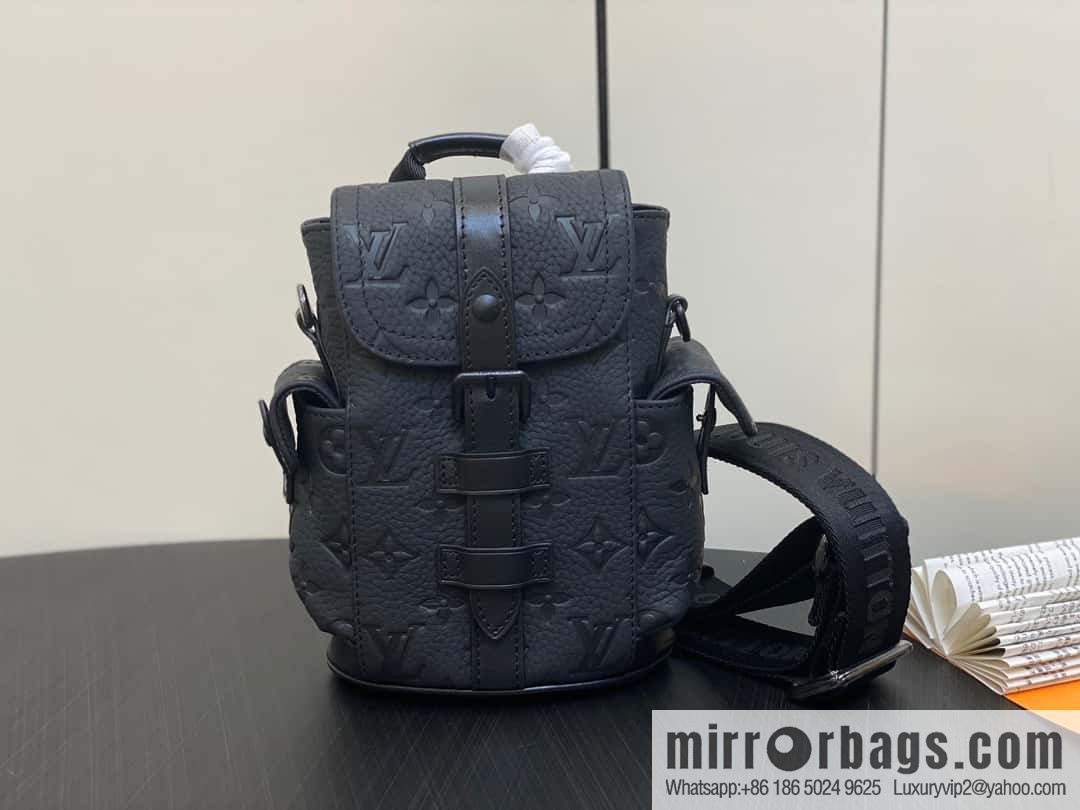 [Boutique‑grade] M82769 black full leather embossed, men's bag mini backpack series, autumn and winter new NANO CHRISTOPHER handbag