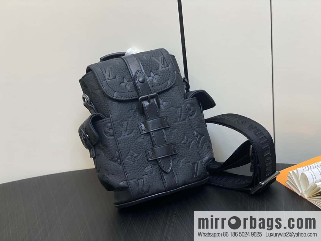 [Boutique‑grade] M82769 black full leather embossed, men's bag mini backpack series, autumn and winter new NANO CHRISTOPHER handbag
