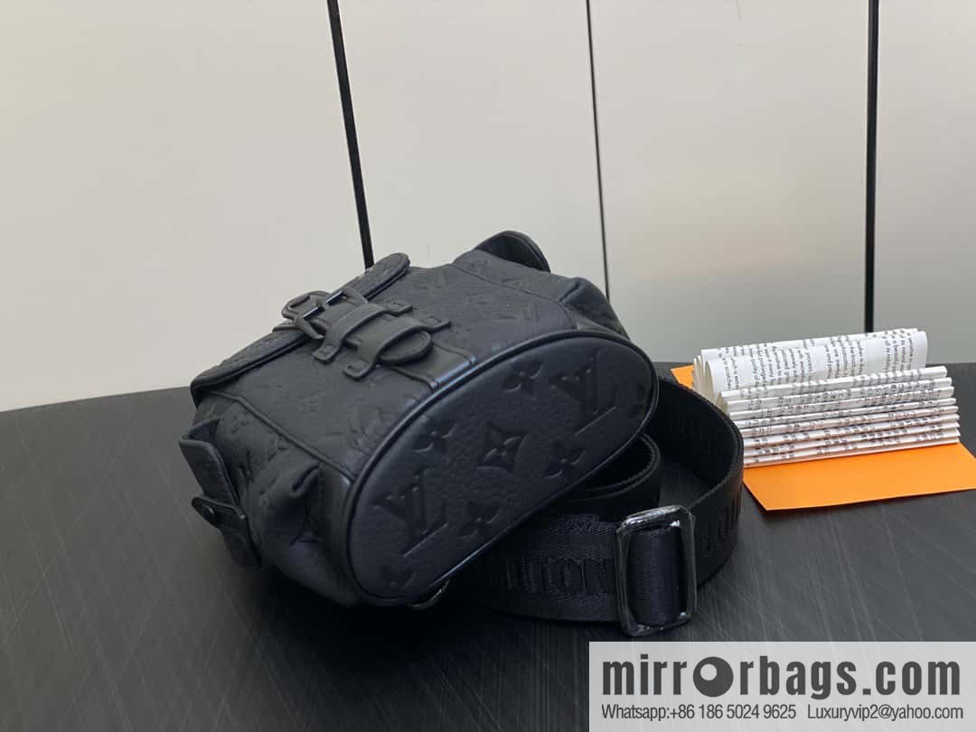 [Boutique‑grade] M82769 black full leather embossed, men's bag mini backpack series, autumn and winter new NANO CHRISTOPHER handbag