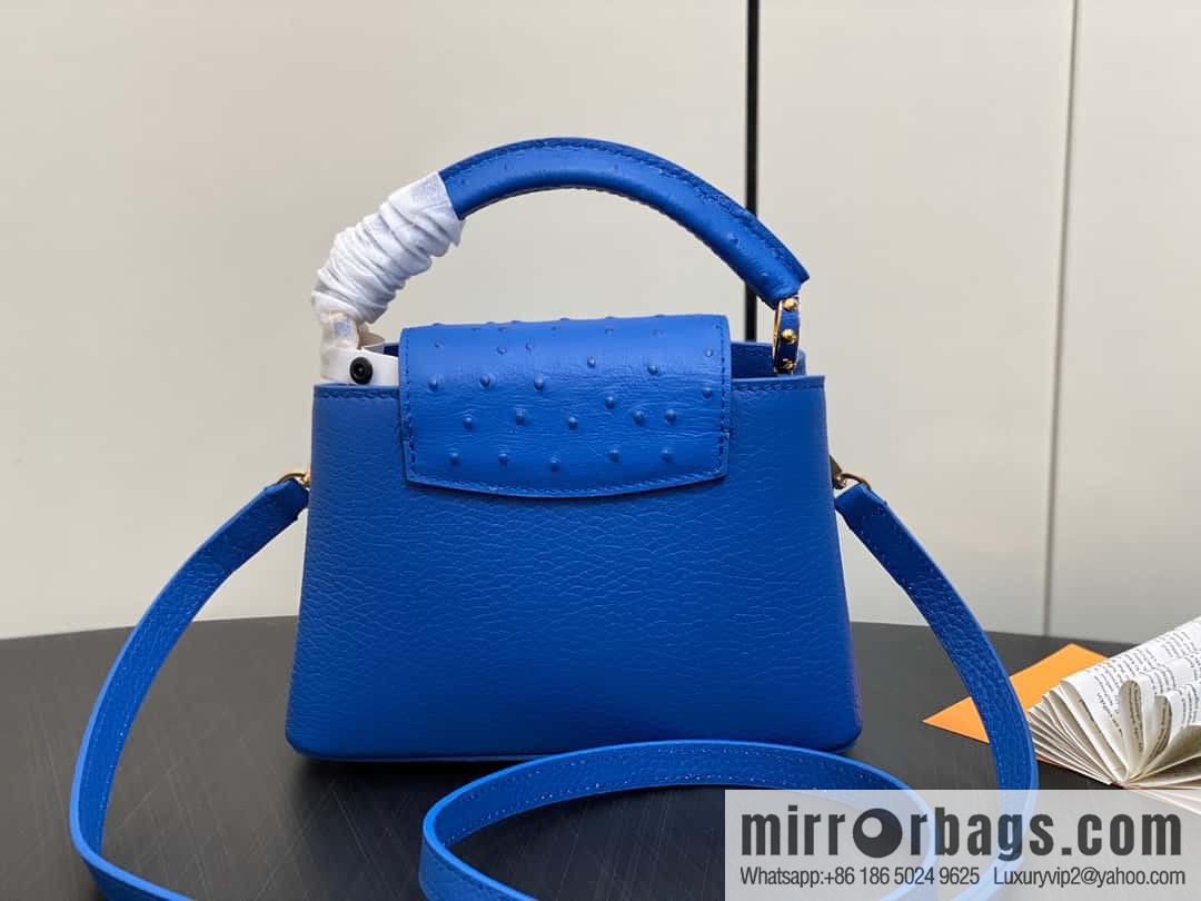 [Boutique‑grade] M81409 blue ostrich, full leather cap that English series Capucines mini handbag