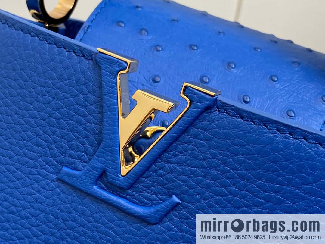[Boutique‑grade] M81409 blue ostrich, full leather cap that English series Capucines mini handbag
