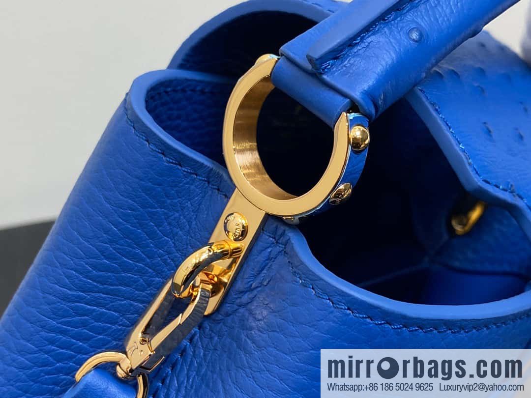 [Boutique‑grade] M81409 blue ostrich, full leather cap that English series Capucines mini handbag