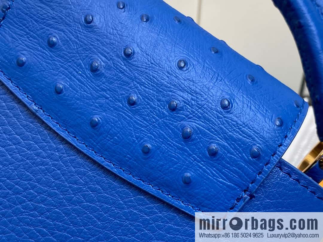 [Boutique‑grade] M81409 blue ostrich, full leather cap that English series Capucines mini handbag