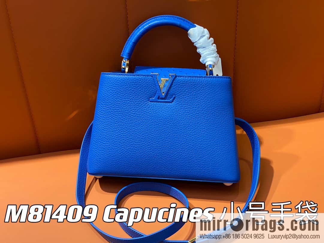 [Boutique‑grade] M81409 blue ostrich, full leather cap that English series Capucines small handbag