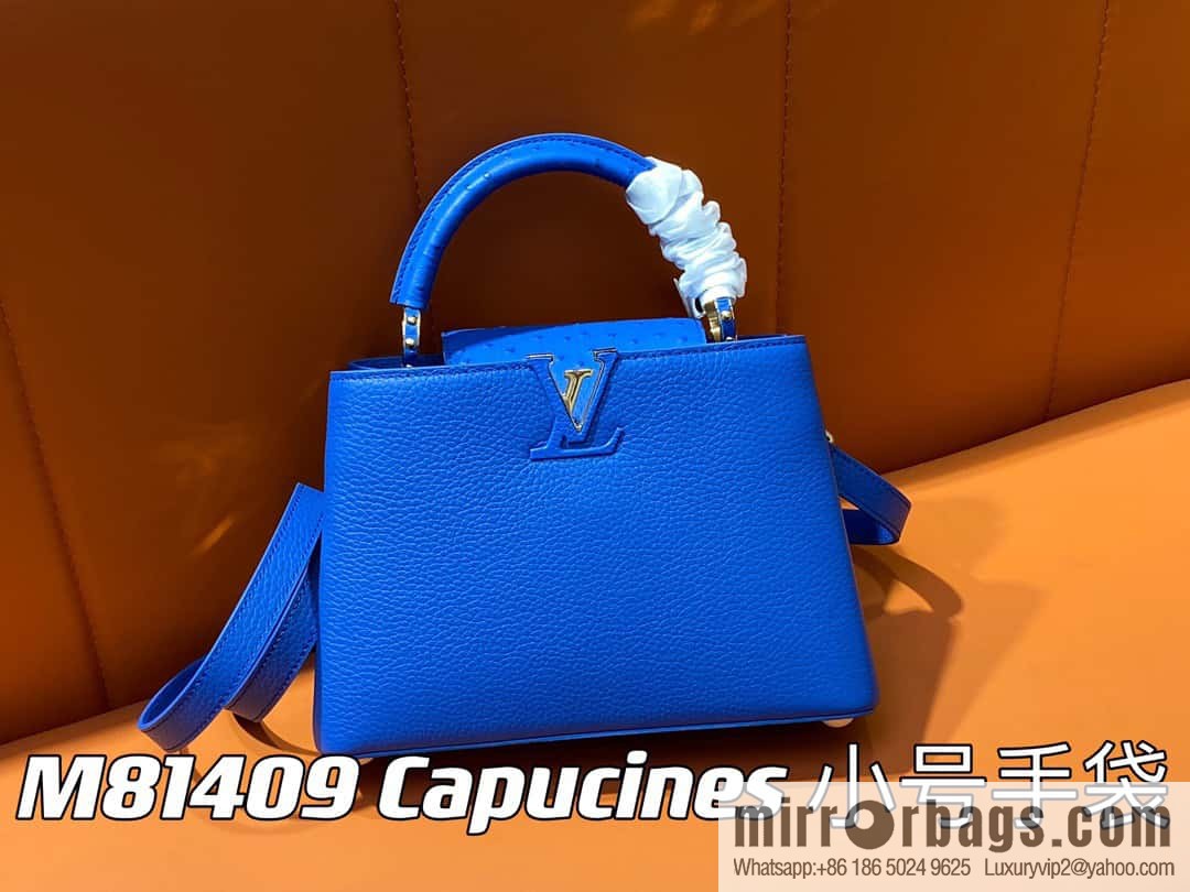 [Boutique‑grade] M81409 blue ostrich, full leather cap that English series Capucines small handbag