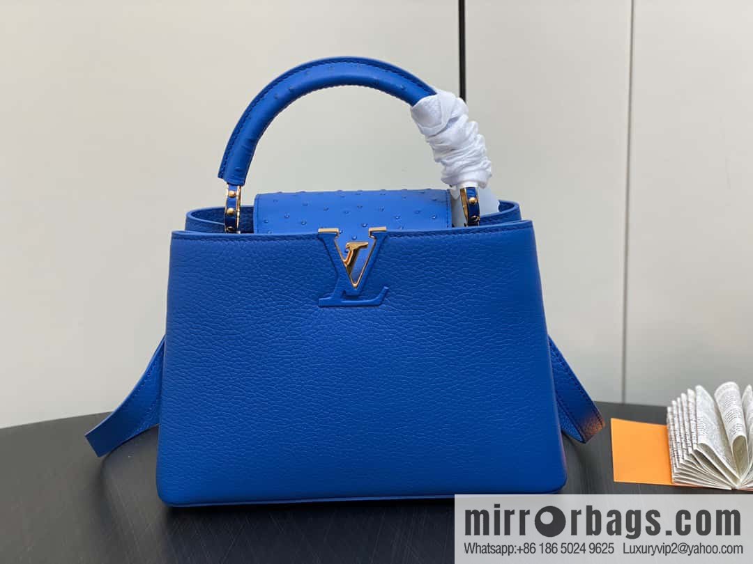 [Boutique‑grade] M81409 blue ostrich, full leather cap that English series Capucines small handbag