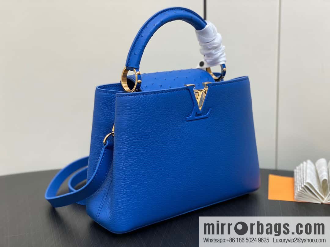 [Boutique‑grade] M81409 blue ostrich, full leather cap that English series Capucines small handbag