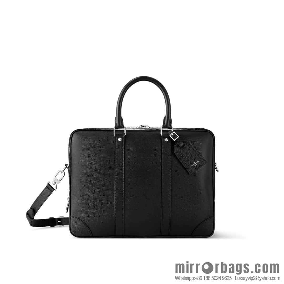 [Boutique‑grade] M30967 black full leather cross pattern briefcase series, this Voyage large briefcase