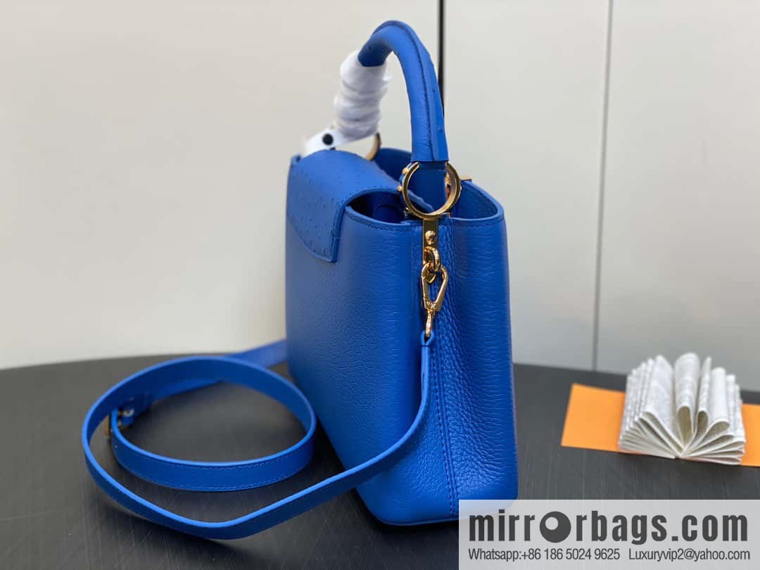 [Boutique‑grade] M81409 blue ostrich, full leather cap that English series Capucines small handbag